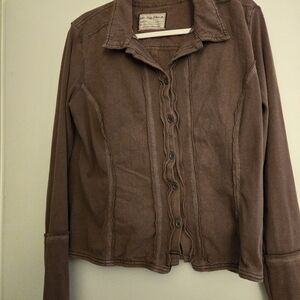 Free People, Women's Brown Button Down Shirt